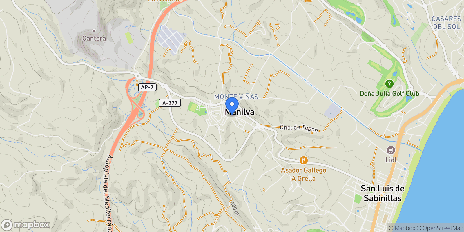 Map showing Cam. los Baños, km 3, 29692 Manilva, Málaga, Spain, Manilva, Andalusia, Spain.