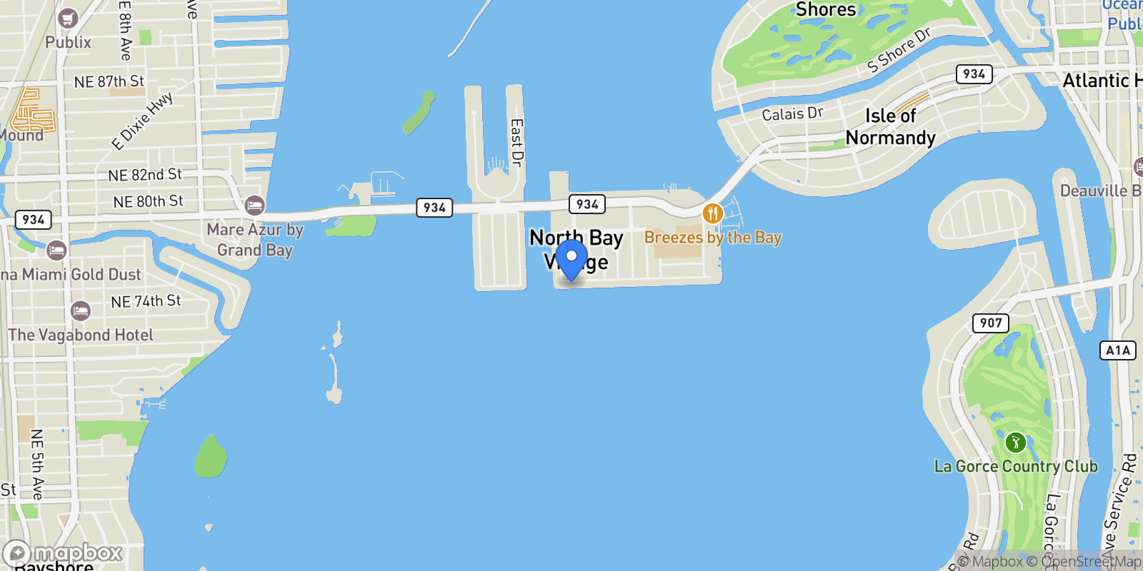 Map showing 1460 S Treasure Dr, North Bay Village, FL 33141, Miami Beach, Florida, United States.