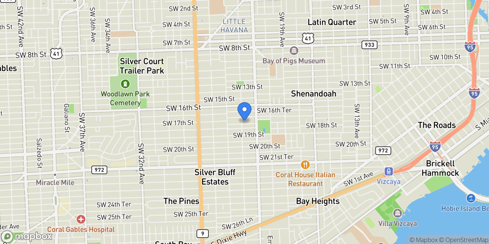 Map showing 2285 SW 17th Ter, Miami, Florida, United States.