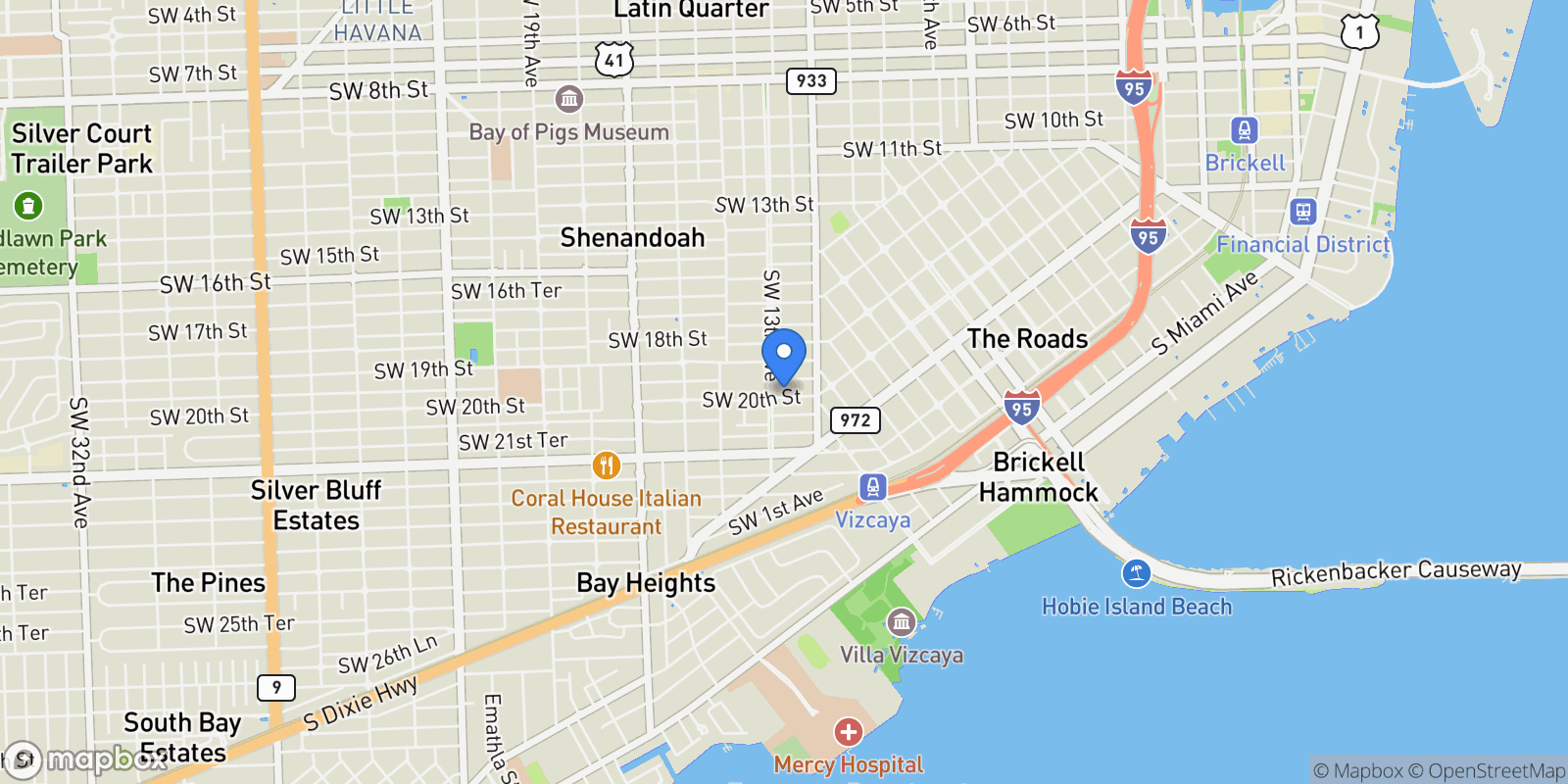 Map showing 1259 SW 20th St, Miami, Florida, United States.