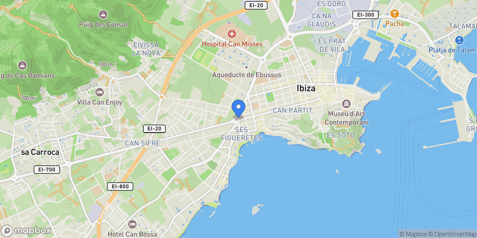 Map showing Ibiza Town, Balearic Islands, Spain.
