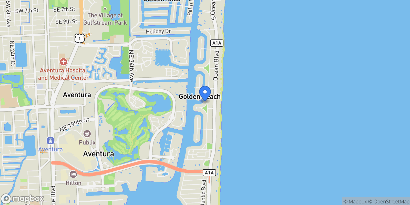 Map showing 342 S Parkway, Golden Beach, FL 33160, Golden Beach, Florida, United States.