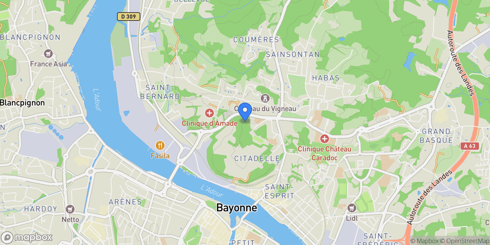 Map showing Bayonne, Bayonne, Bayonne, Nouvelle-Aquitaine, France.
