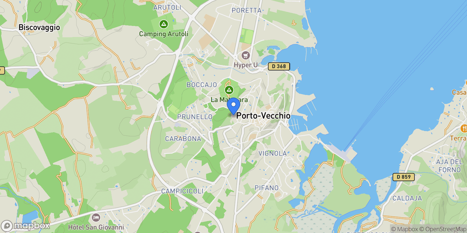Map showing Porto-Vecchio, Corsica, France.