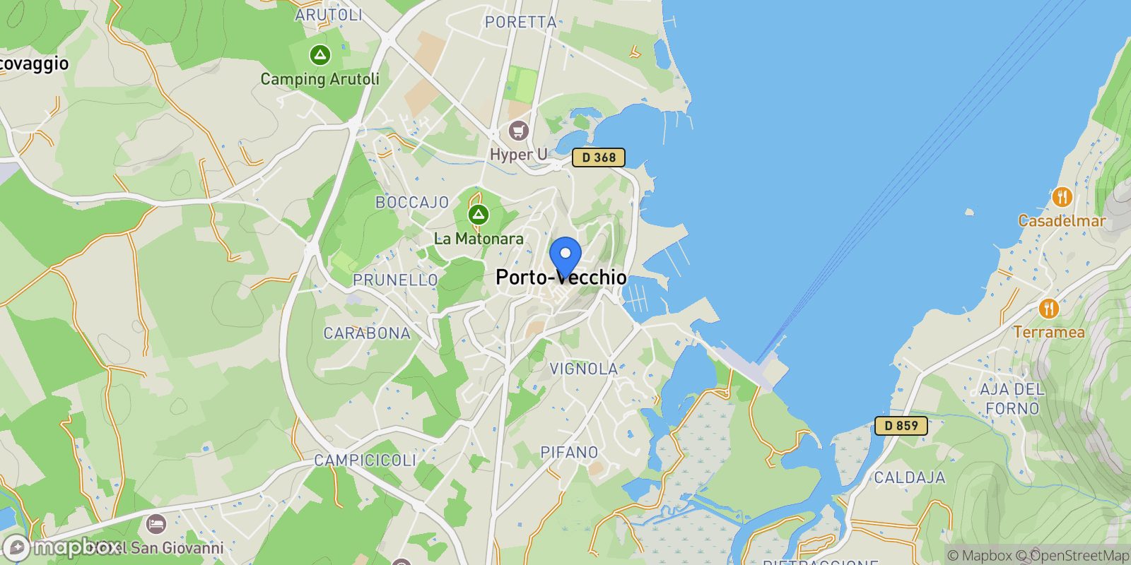 Map showing Porto-Vecchio, Corsica, France.