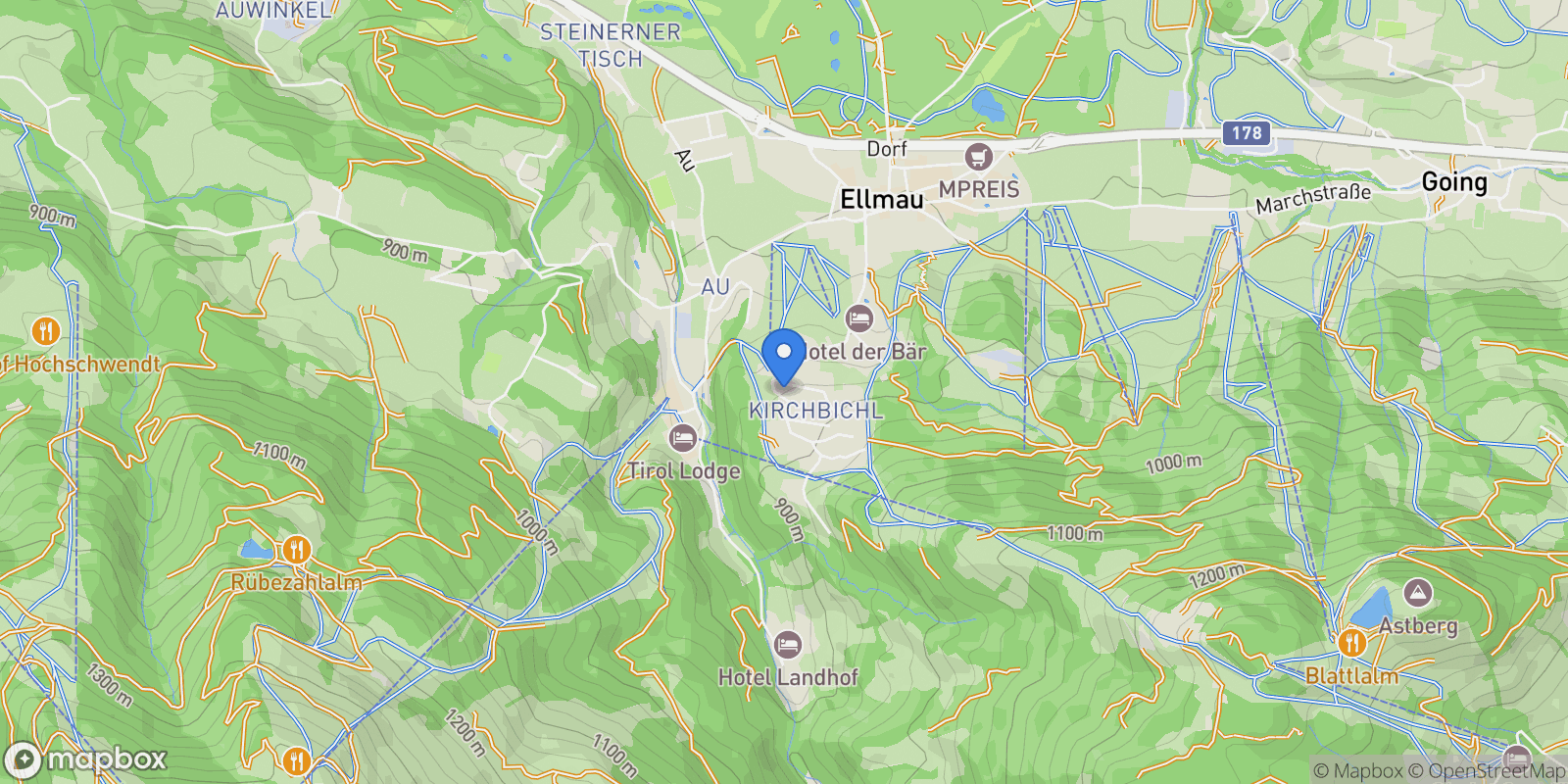 Map showing Kirchbichl, Ellmau, Tyrol, Austria.