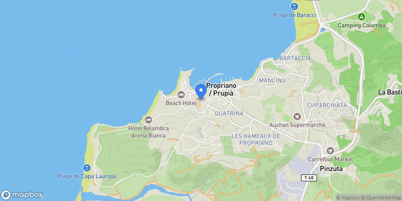 Map showing Propriano, Corsica, France.