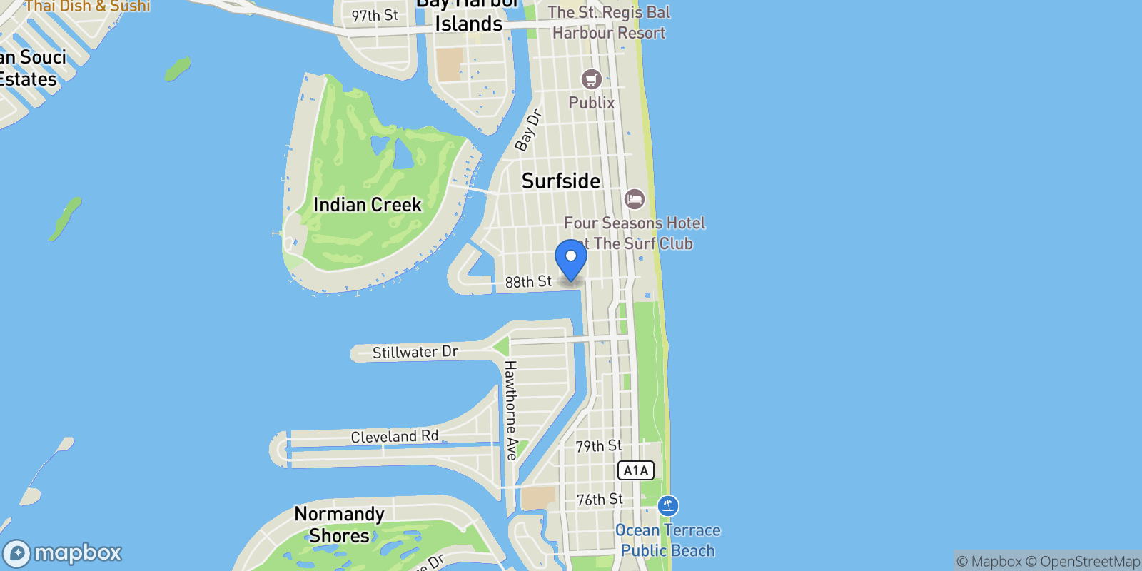 Map showing 600 88th St, Surfside, FL 33154, Bal Harbour, Florida, United States.