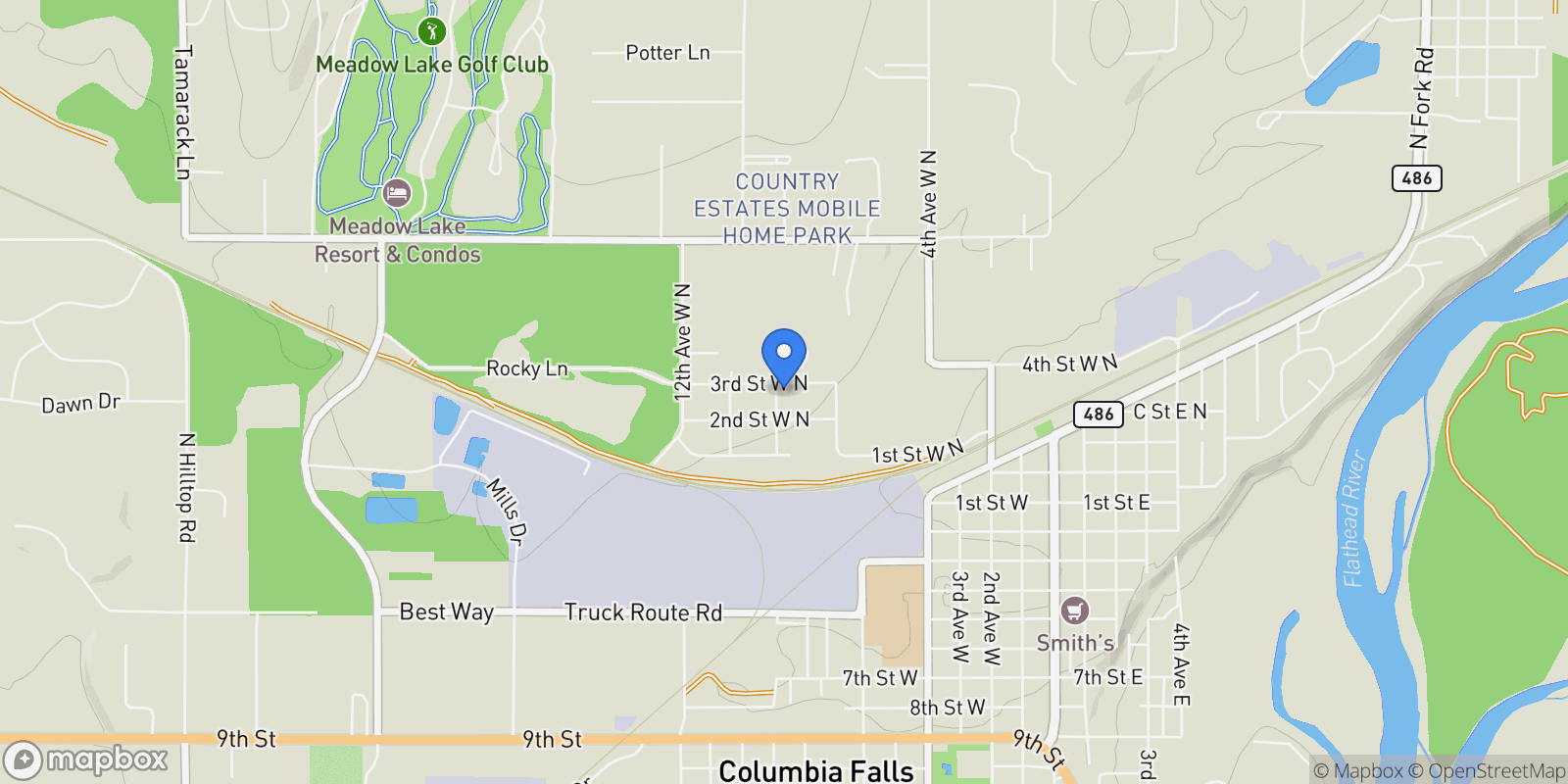 Map showing 986 3rd Street WN, Columbia Falls, MT 59912, Columbia Falls, Montana, United States.