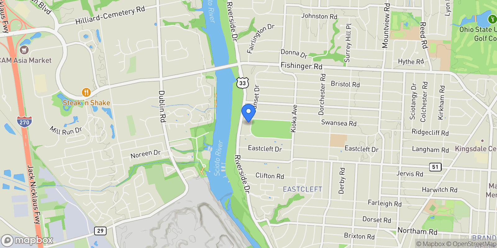 Map showing 3441 Sunset Drive, Upper Arlington, OH 43221, Columbus, Ohio, United States.