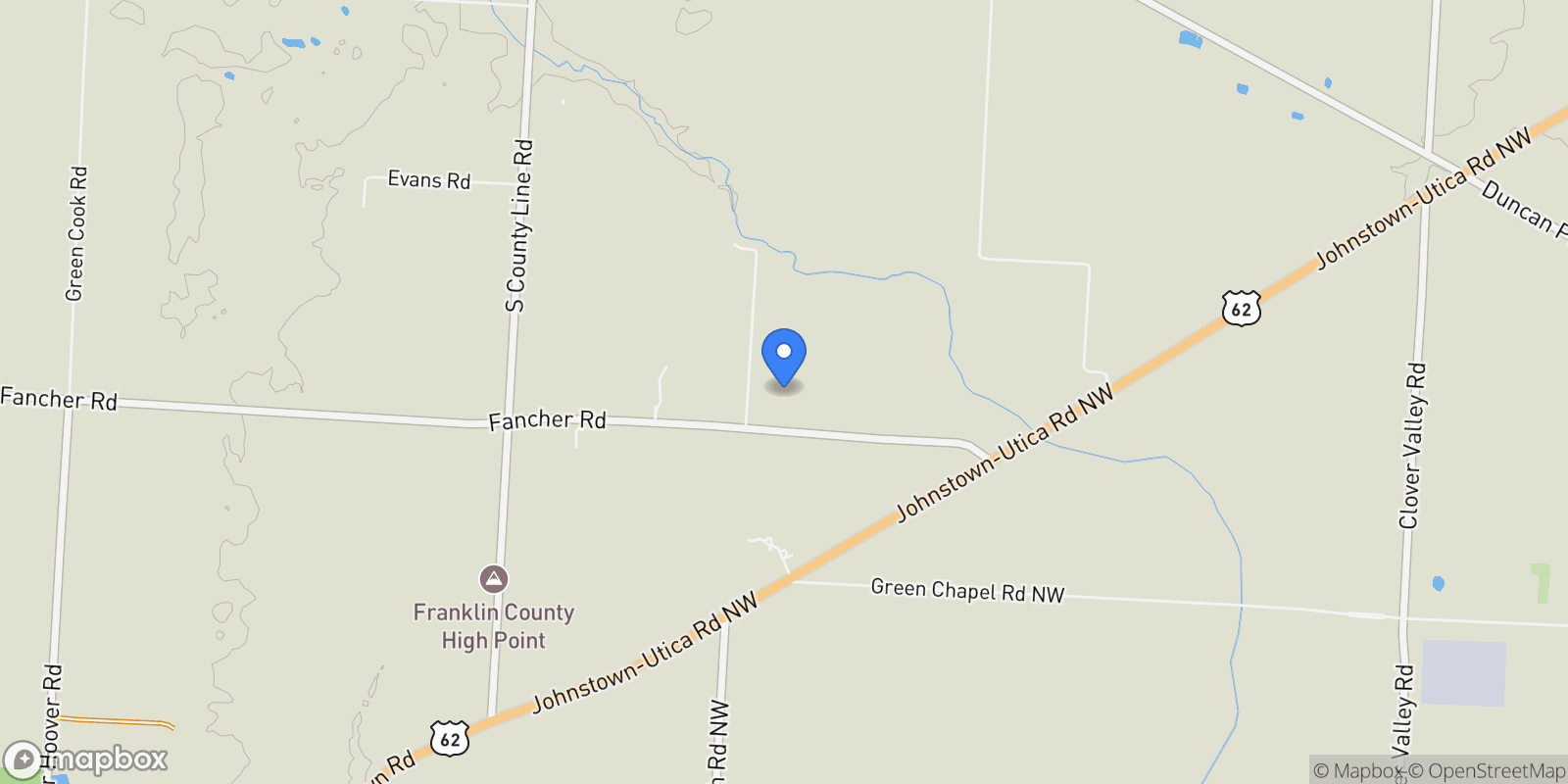 Map showing 13900 Fancher Road, Johnstown, OH 43031, Johnstown, Ohio, United States.