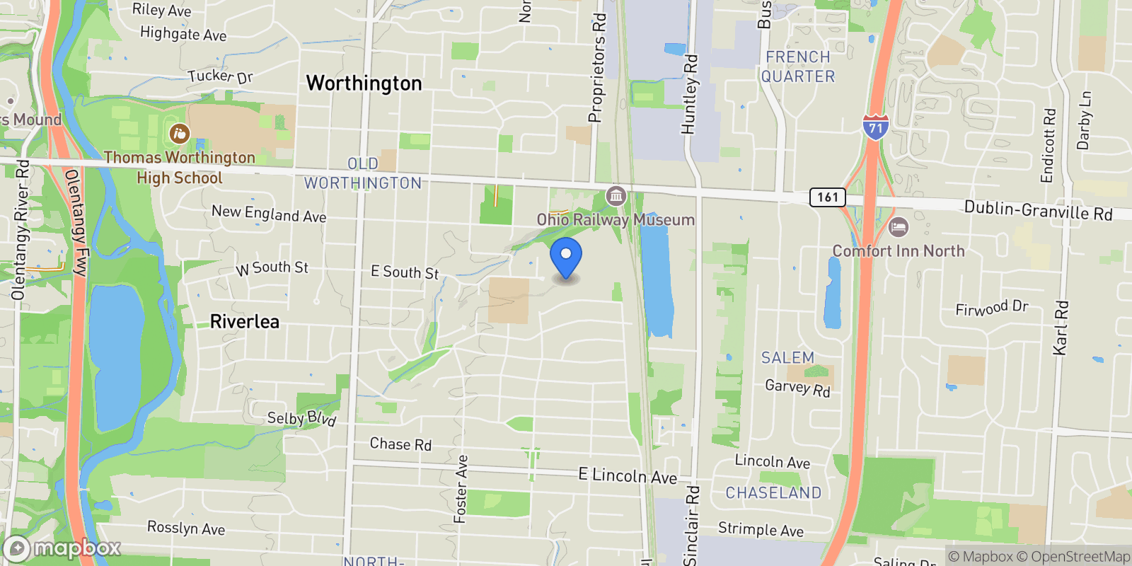 Map showing 415 E South Street, Worthington, OH 43085, Worthington, Ohio, United States.