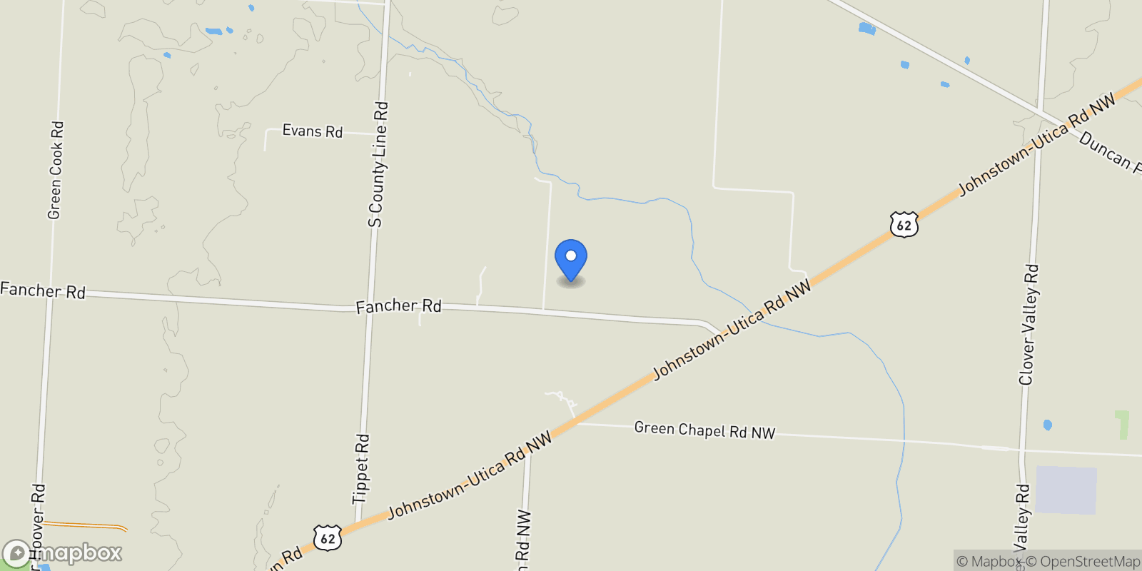 Map showing 13900 Fancher Road, Johnstown, OH 43031, Johnstown, Ohio, United States.