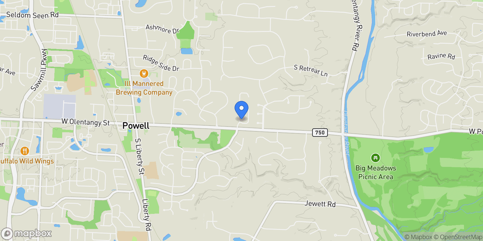 Map showing 66 Cressingham Lane, Powell, OH 43065, Powell, Ohio, United States.