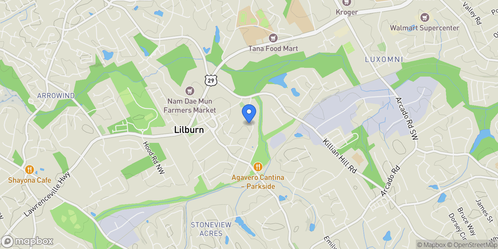 Map showing Lilburn, Georgia, United States.