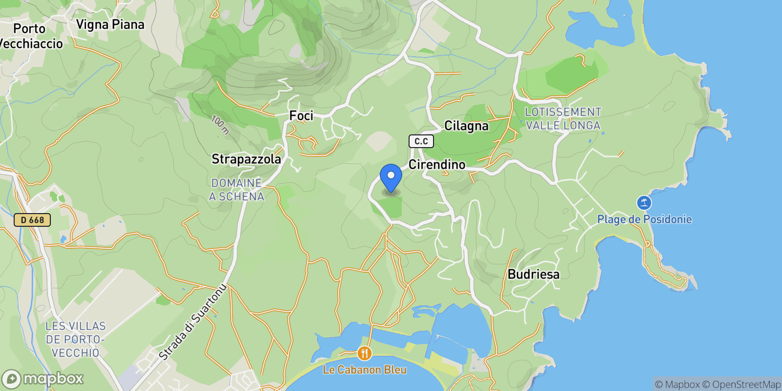 Map showing Zonza, Corsica, France.