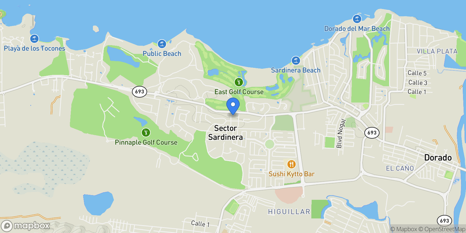 Map showing Dorado DORADO BEACH EAST 147, Dorado, Dorado, Puerto Rico.