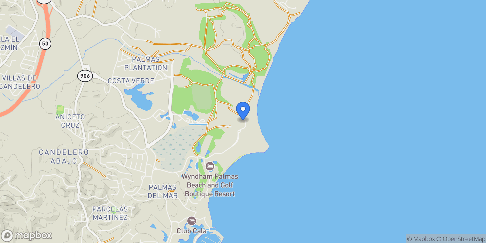 Map showing Humacao BEACH CLUB RD -, Palmas del Mar, Humacao, Puerto Rico.
