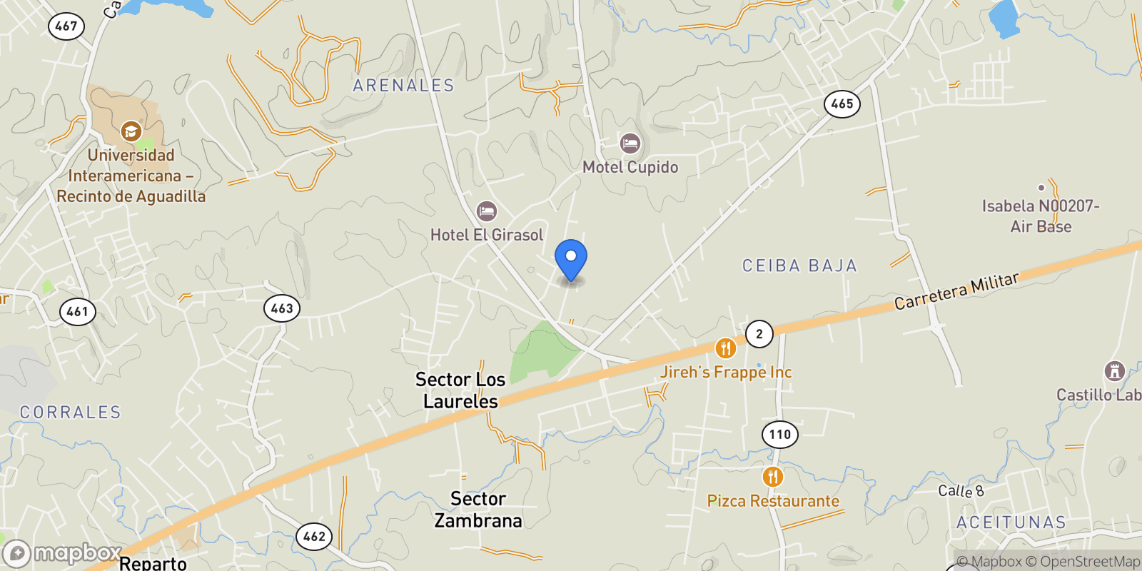 Map showing Aguadilla BO CEIBA BAJA AGUADILLA km 118.8, Ceiba Alta, Aguadilla, Puerto Rico.