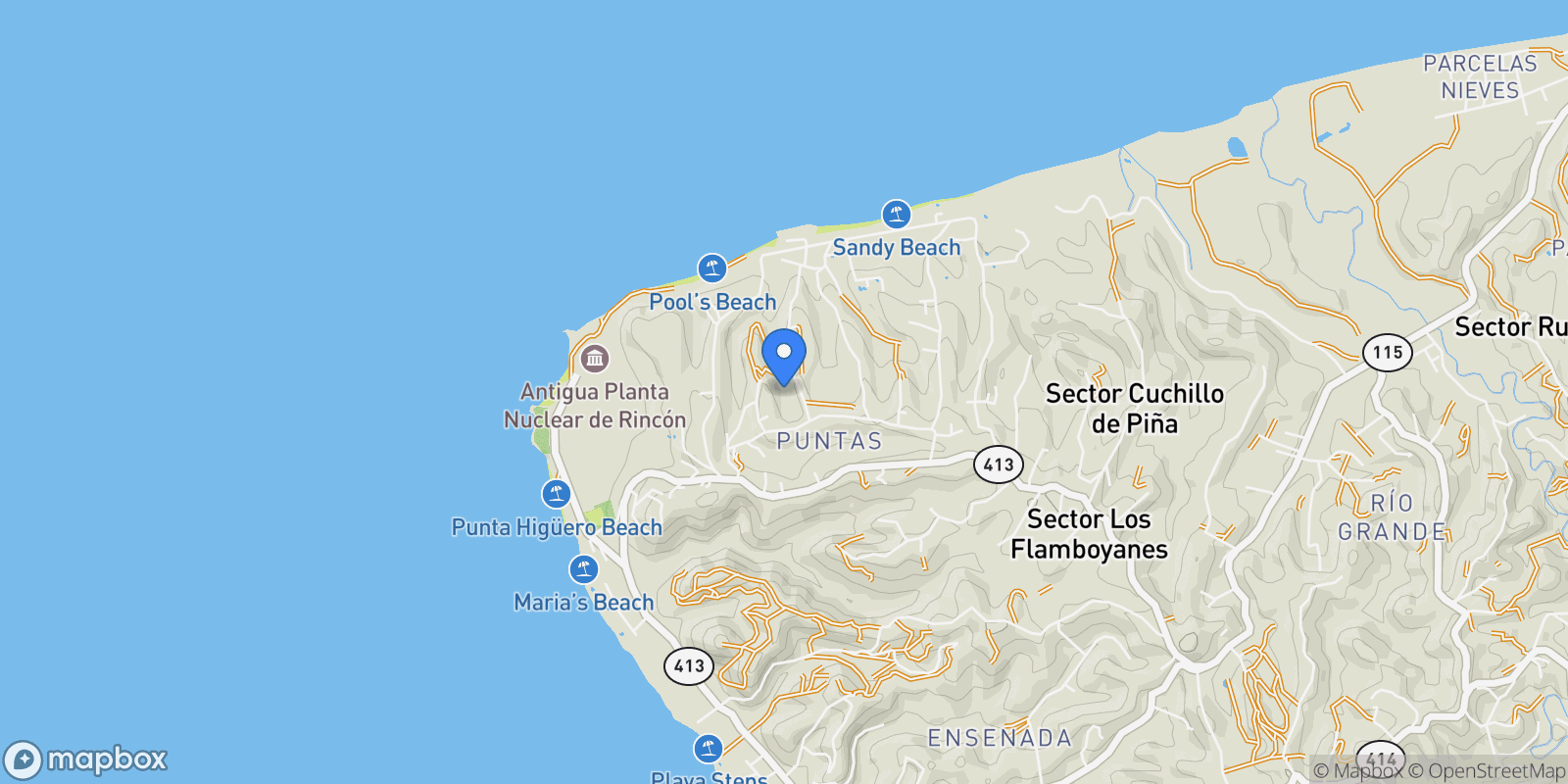 Map showing Rincon BO PUNTA RINCON, PUERTO RICO km 4.4, Aguada, Rincón, Puerto Rico.