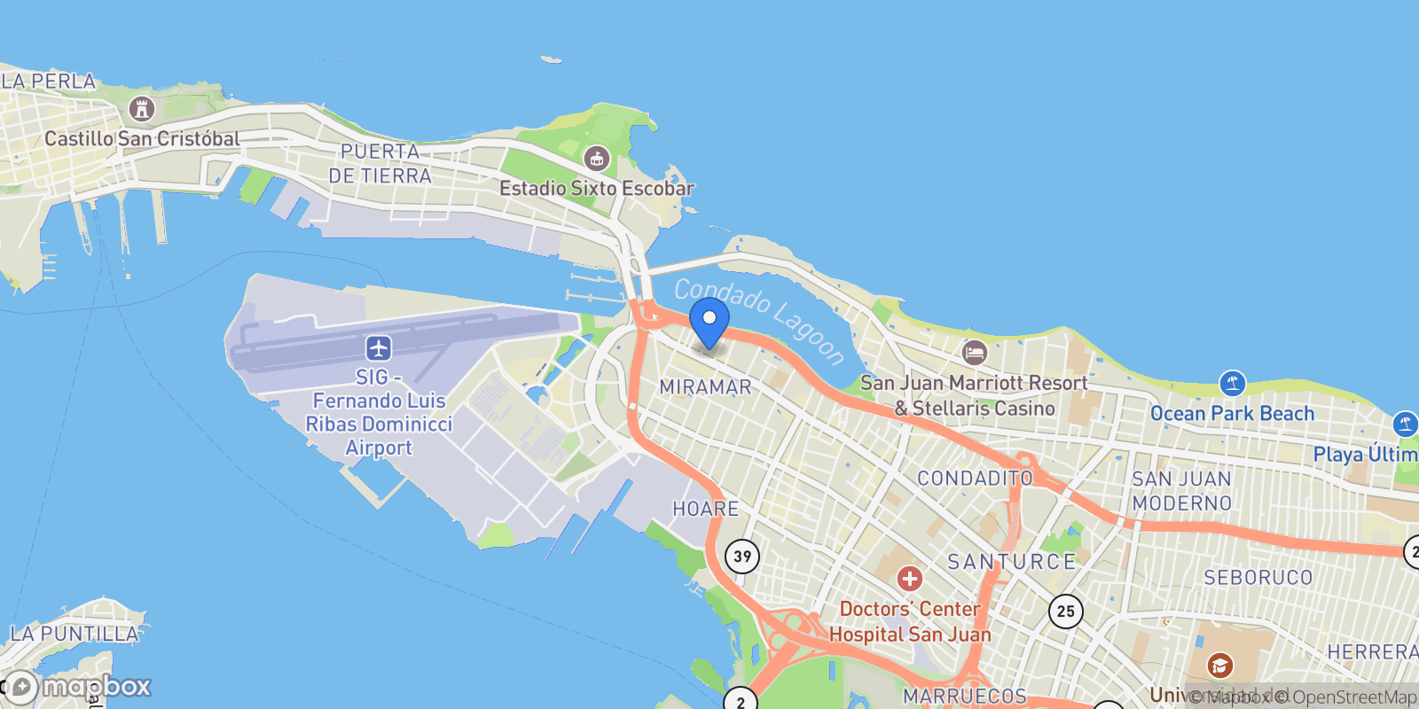 Map showing 2 C. Madrid, San Juan, 00907, Puerto Rico, San Juan, San Juan, Puerto Rico.