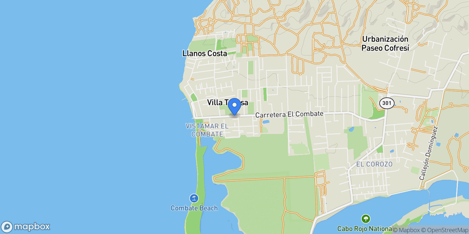 Map showing Cabo Rojo CARRETERA 3301 KM 2.4 COMBATE 1, El Combate, Cabo Rojo, Puerto Rico.