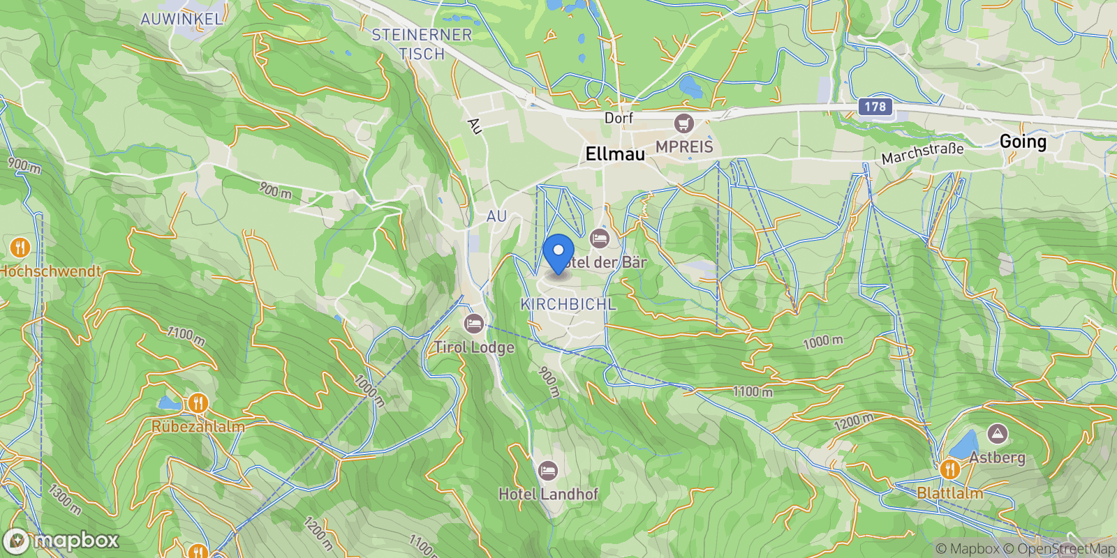 Map showing Kirchbichl, Ellmau, Tyrol, Austria.