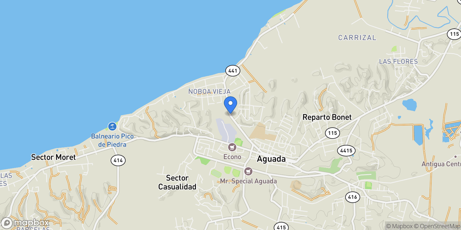 Map showing Aguada CARRETERA CARRIZALES 481, Aguada, Aguada, Puerto Rico.