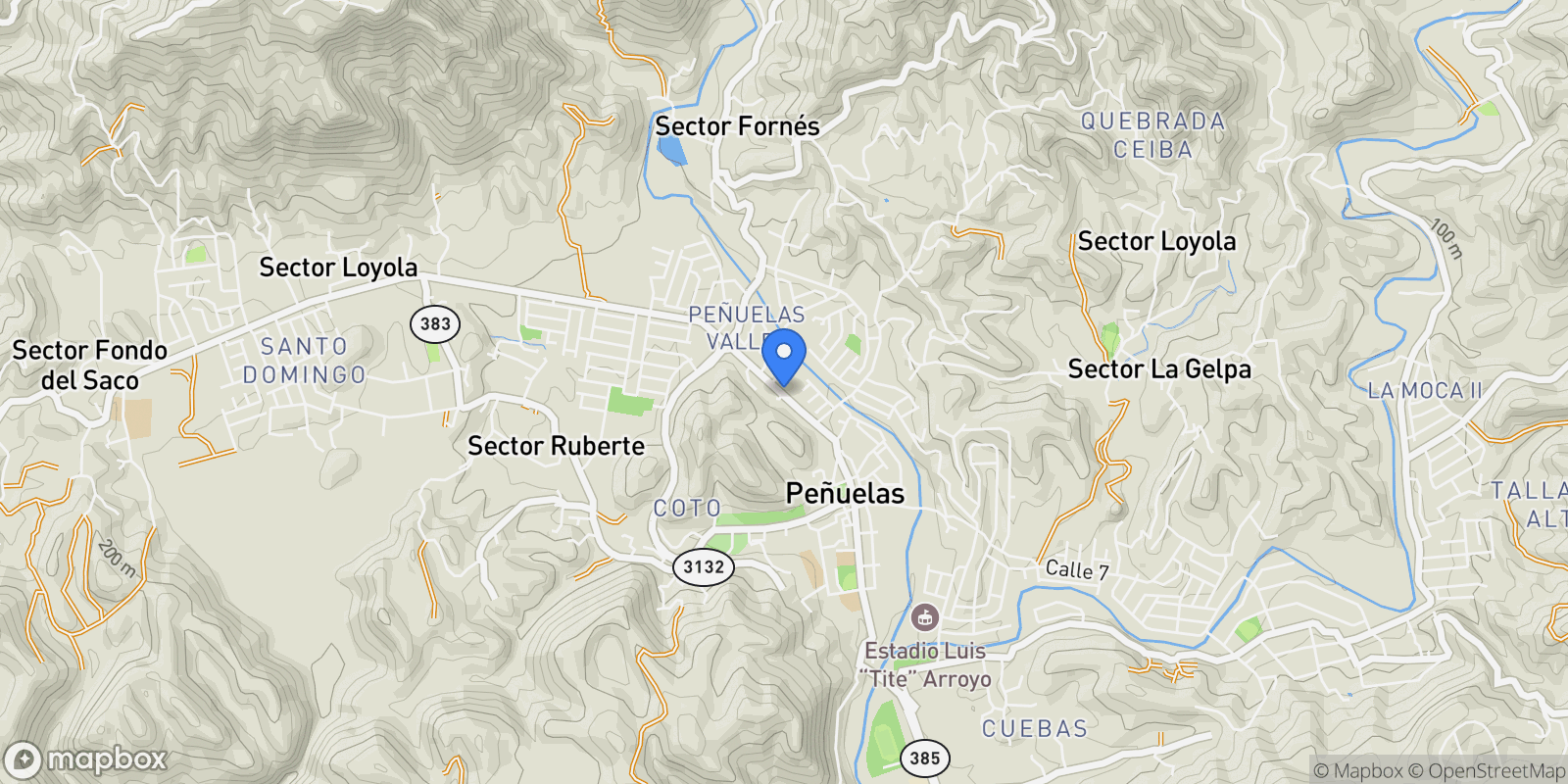Map showing Penuelas AVE. LUIS MUÑOZ RIVERA 928, Peñuelas, Peñuelas, Puerto Rico.