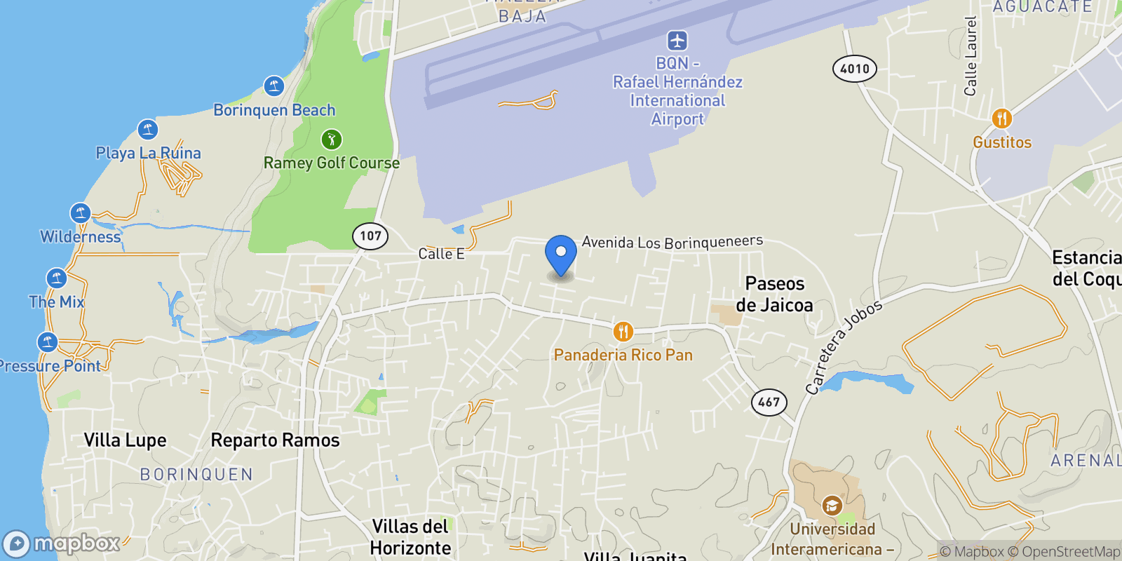 Map showing Aguadilla ESTANCIAS VISTA AZUL 467, Camaceyes, Aguadilla, Puerto Rico.