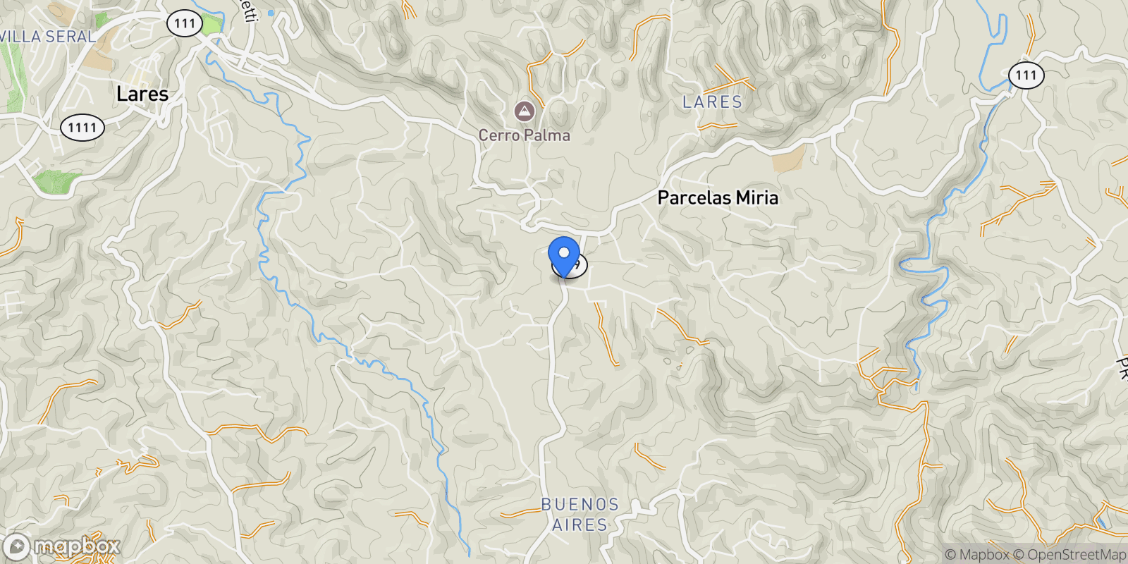 Map showing Lares CARRETERA PR 111 LARES KM 32.0, Lares, Lares, Puerto Rico.