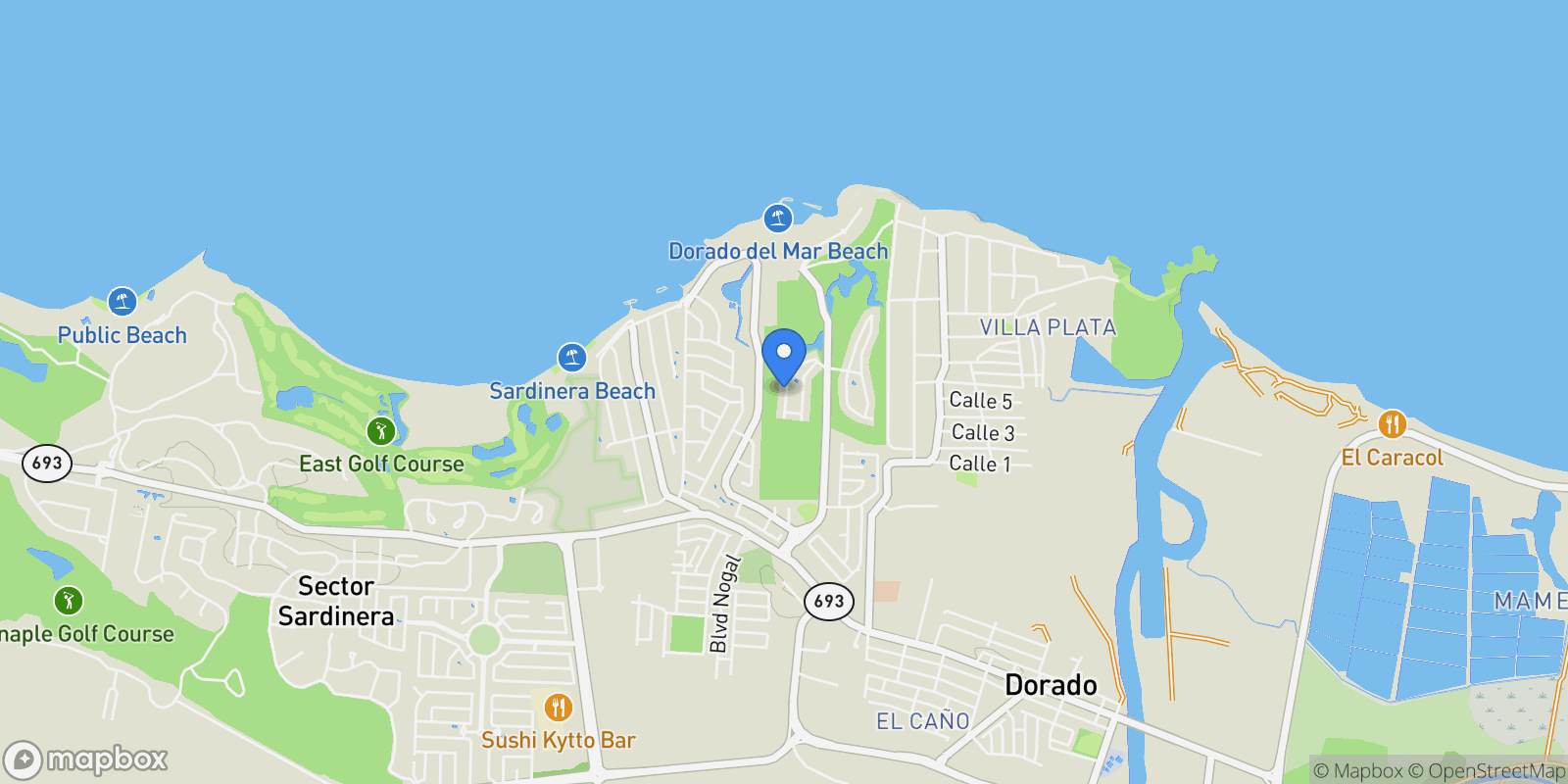 Map showing Dorado VILLAS DE GOLF OESTE 137, Dorado, Dorado, Puerto Rico.