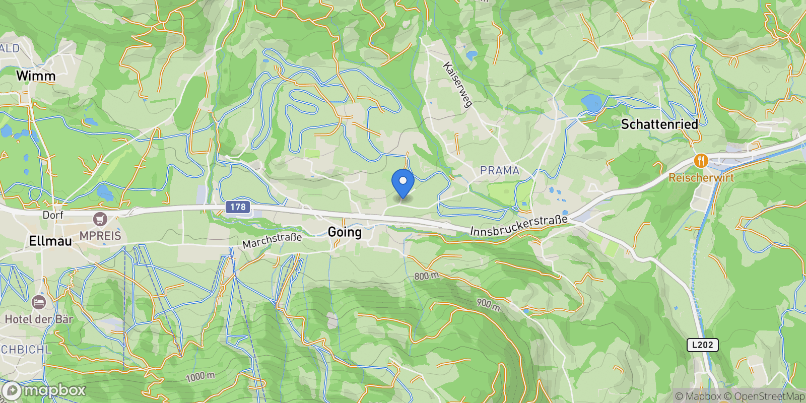 Map showing Thurnbichlweg, Going am Wilden Kaiser, Tyrol, Austria.