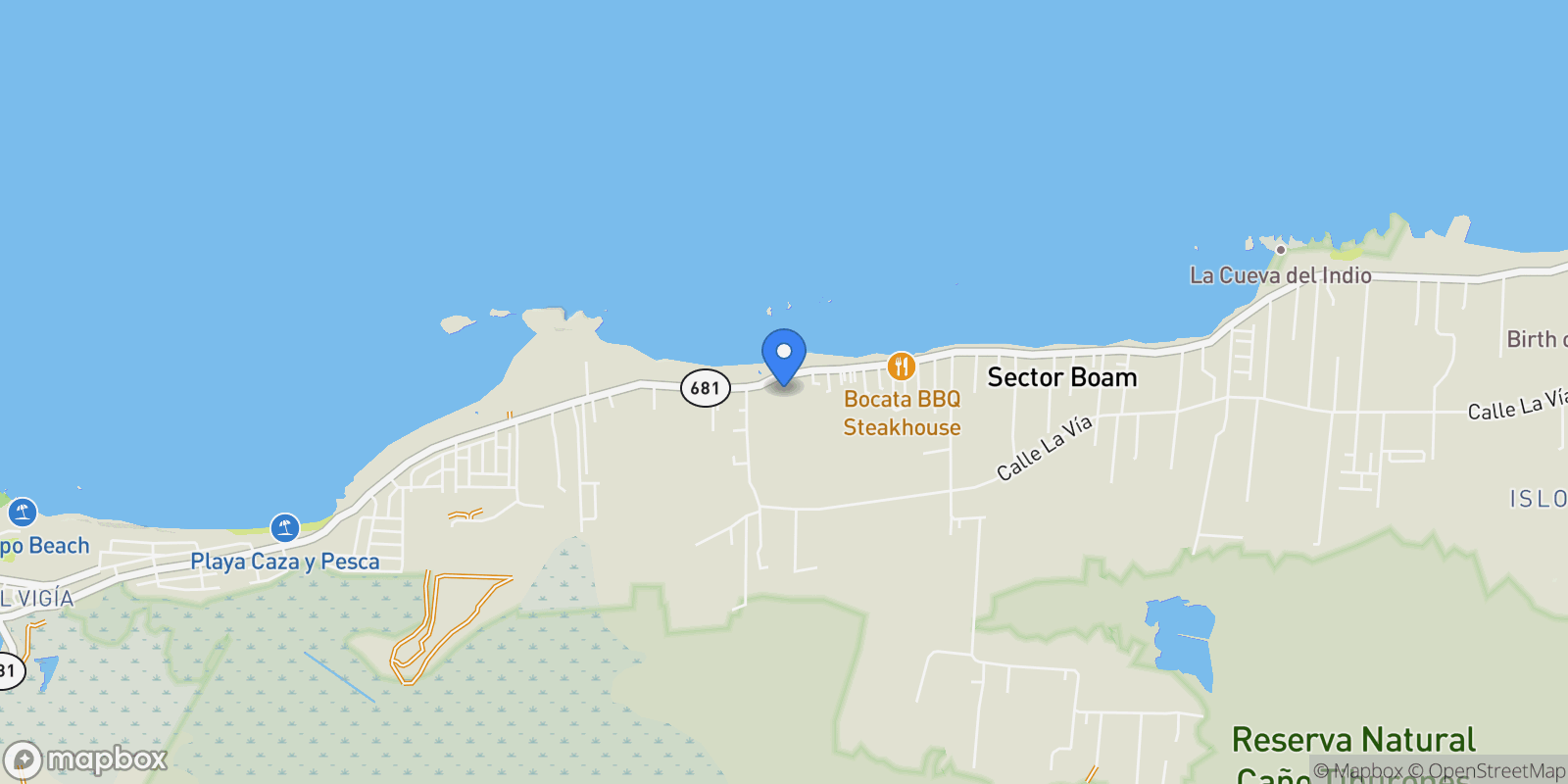 Map showing Arecibo CARR. 681 KM. 5.4 BO. ISLOTE Islote, Arecibo, Arecibo, Puerto Rico.