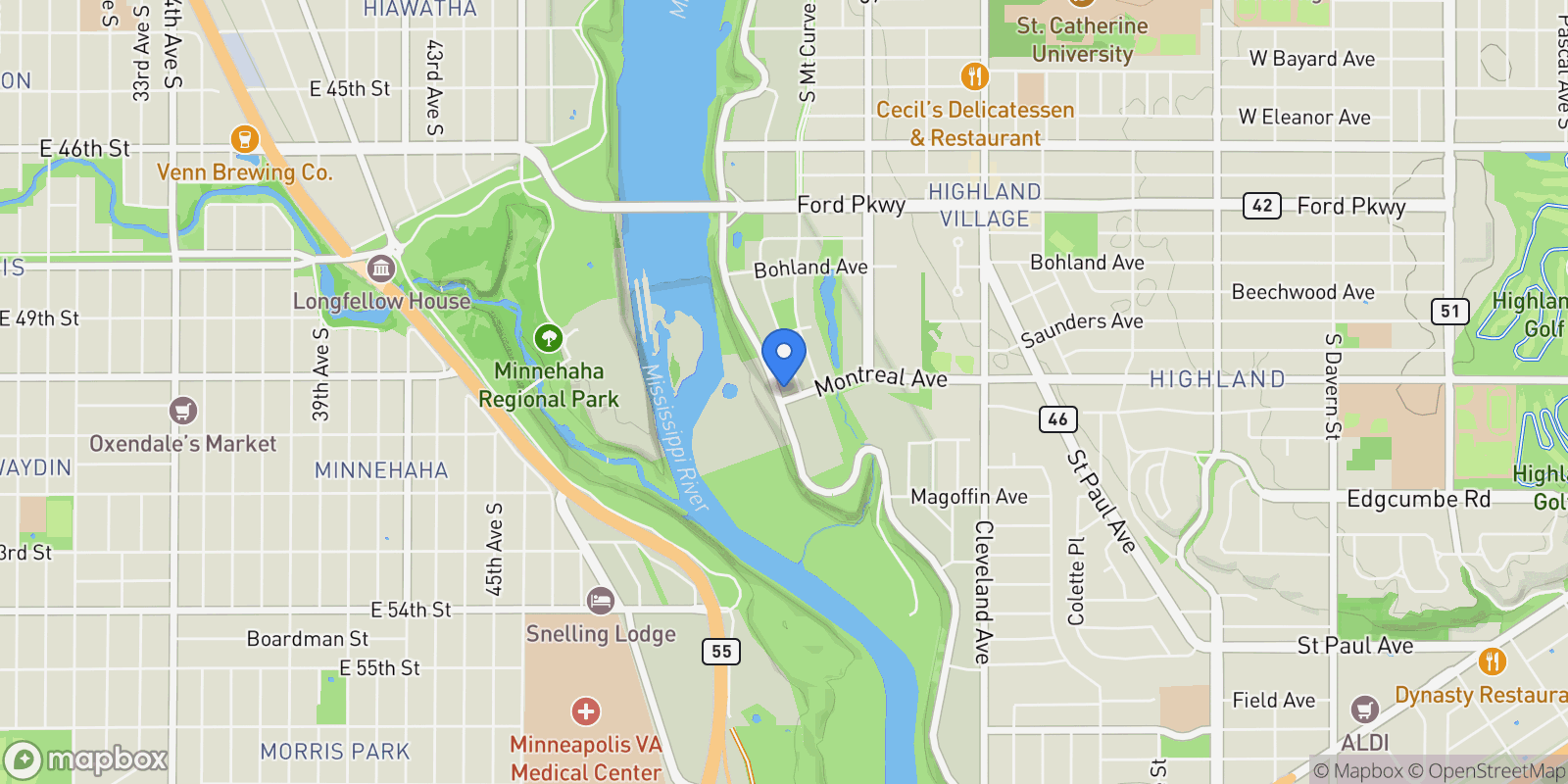 Map showing 956 Mississippi River Boulevard S, Saint Paul, MN 55116, Saint Paul, Minnesota, United States.
