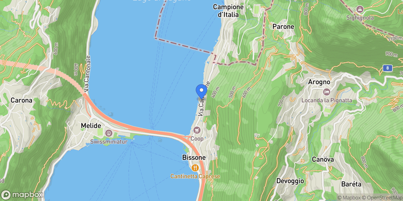 Map showing via Campione, 69, Bissone, Ticino, Switzerland.