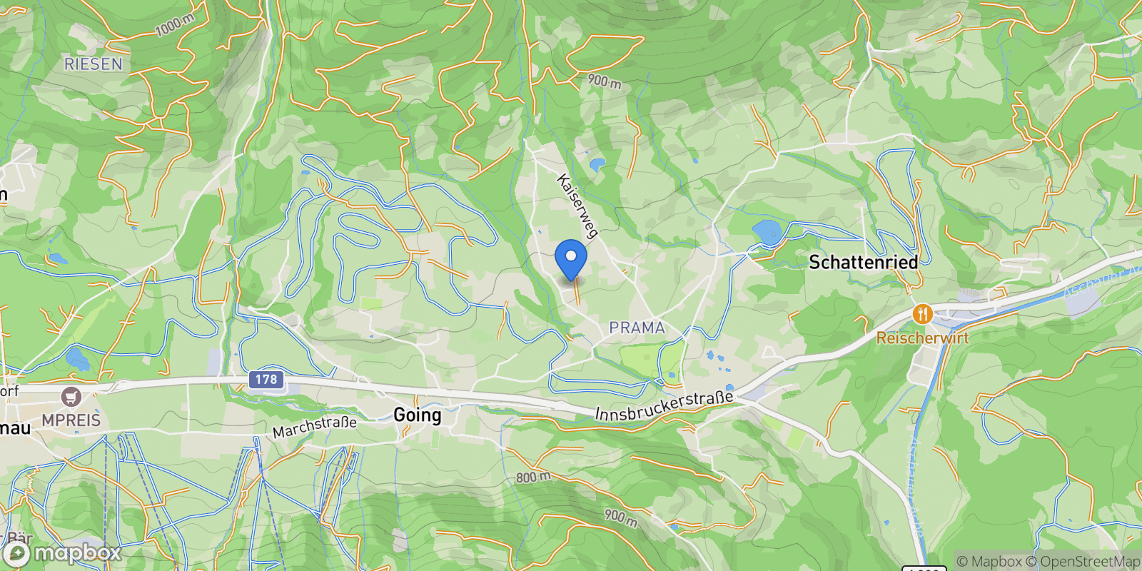 Map showing Pramaweg, Going am Wilden Kaiser, Tyrol, Austria.