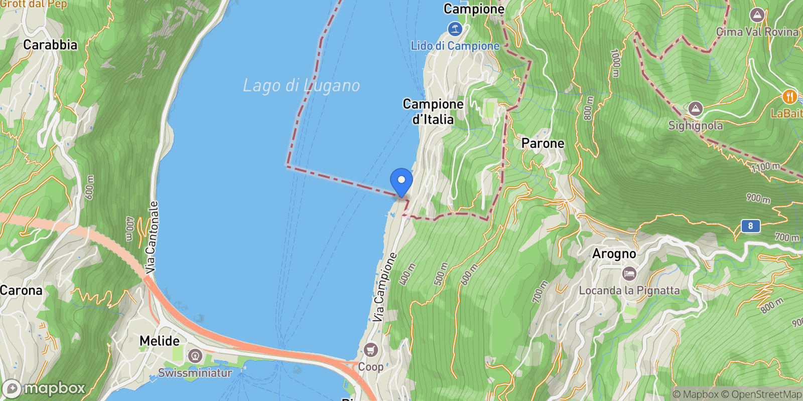 Map showing via Campione, 69, Bissone, Ticino, Switzerland.