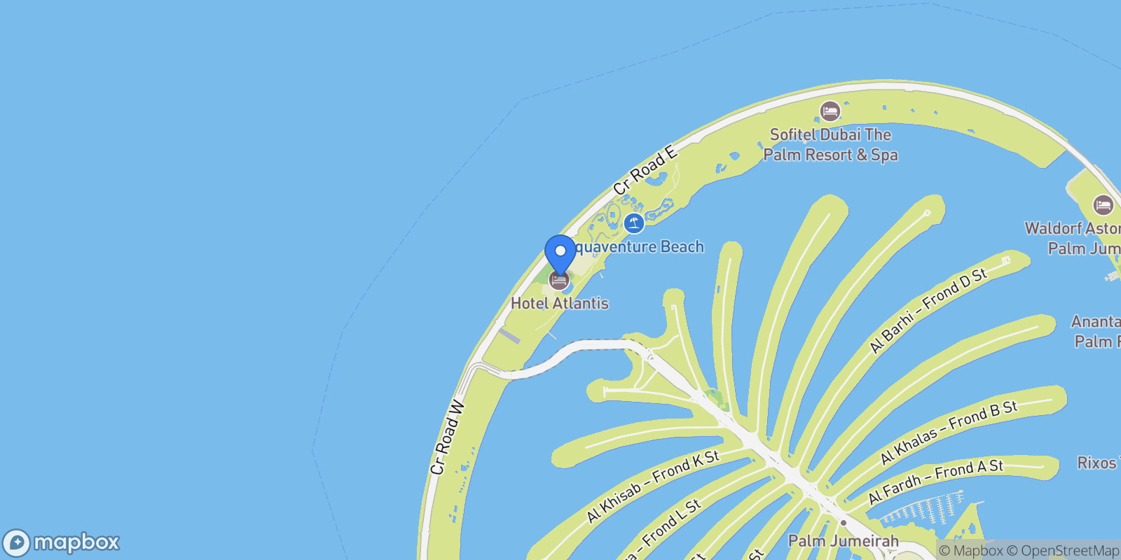 Map showing Atlantis, the palm, Dubai, Dubai, United Arab Emirates.