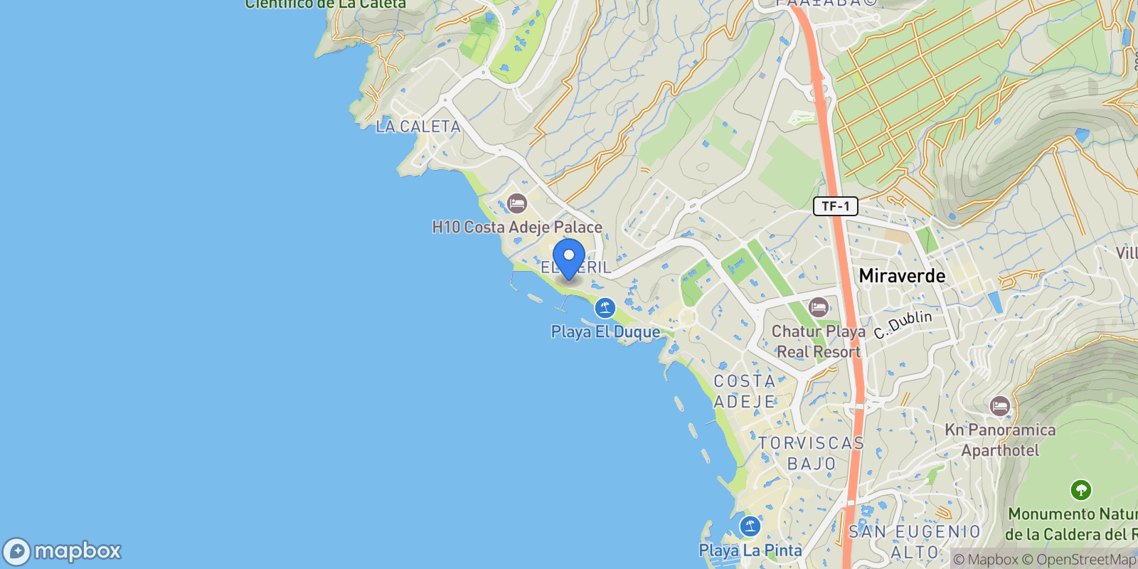 Map showing Calle El Beril, Costa Adeje, Adeje, Canary Islands.