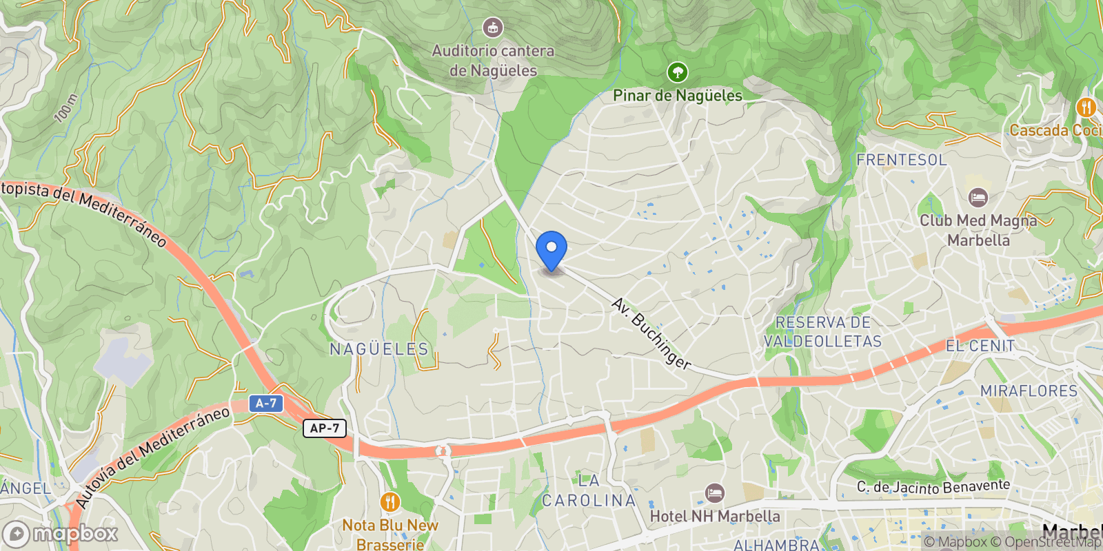 Map showing Calle Mozart, Sierra Blanca, Marbella, Spain.