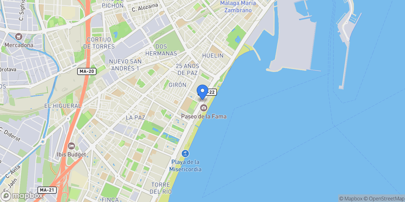 Map showing calle pacifico, Carretera de Cadiz, Malaga, Spain.