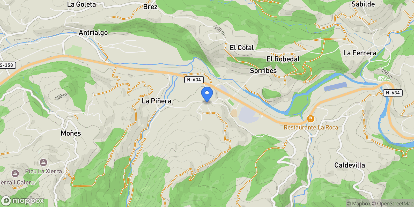 Map showing 33584 Sebares, Asturias, Spain, Pilona, Asturias, Spain.