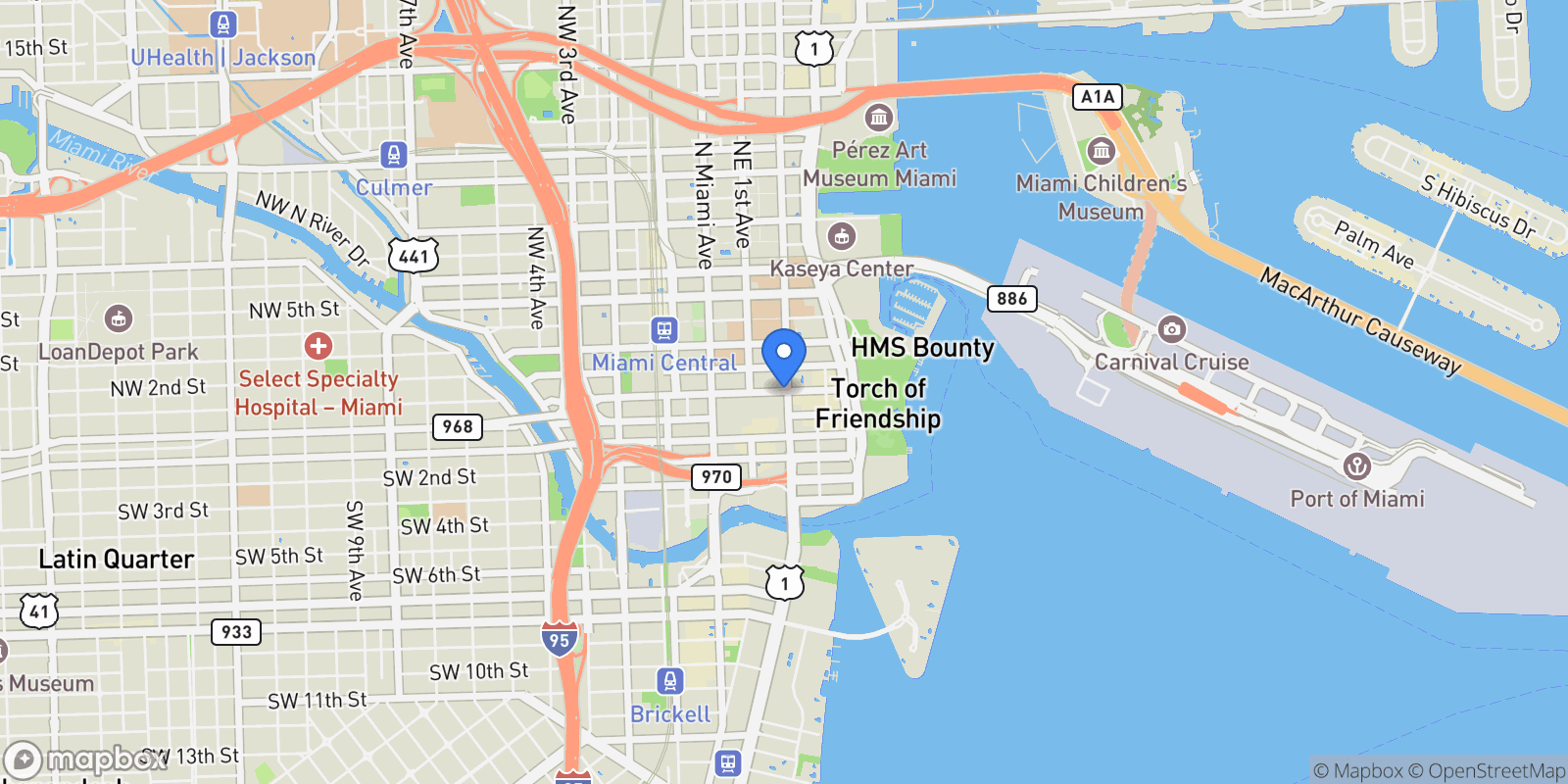 Map showing NE 1 st St, Miami, Florida, United States.