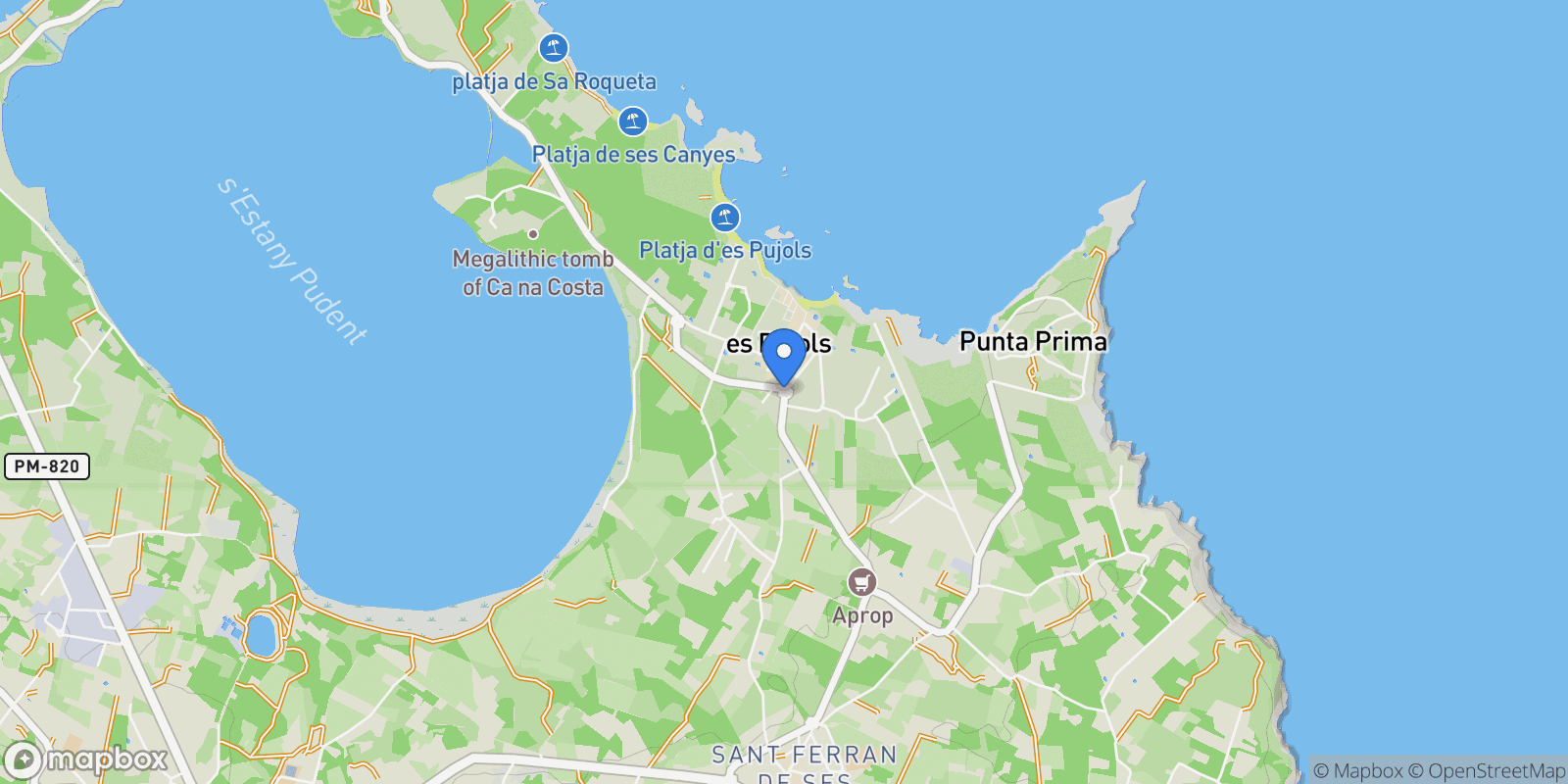 Map showing Es Pujols, Formentera, Balearic Islands, Spain.