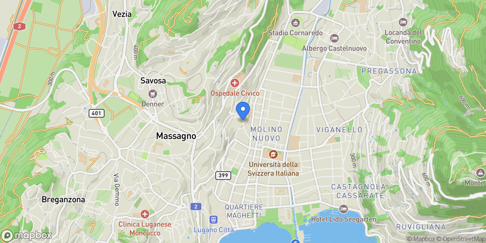 Map showing via Castausio, Lugano, Ticino, Switzerland.