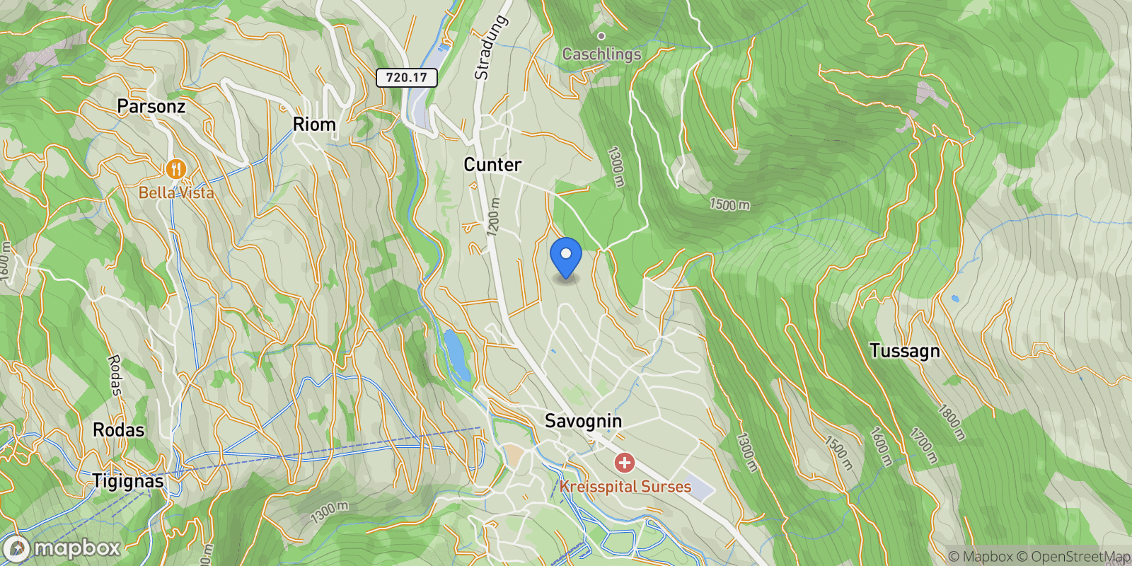 Map showing Veia Tgampi, Surses, Grisons, Switzerland.