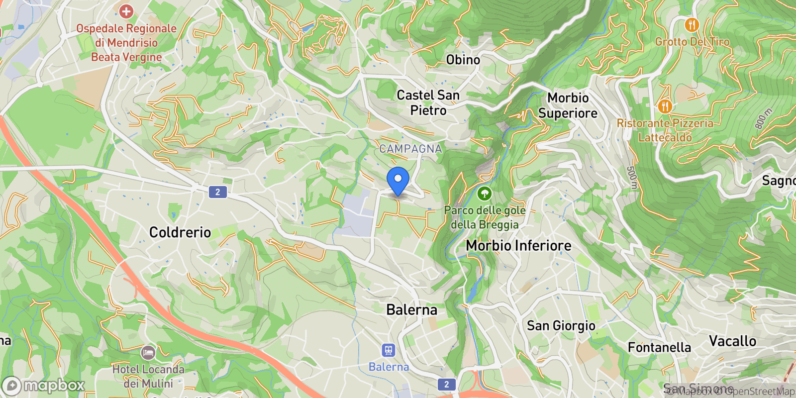 Map showing Via Montarico, Castel San Pietro, Ticino, Switzerland.