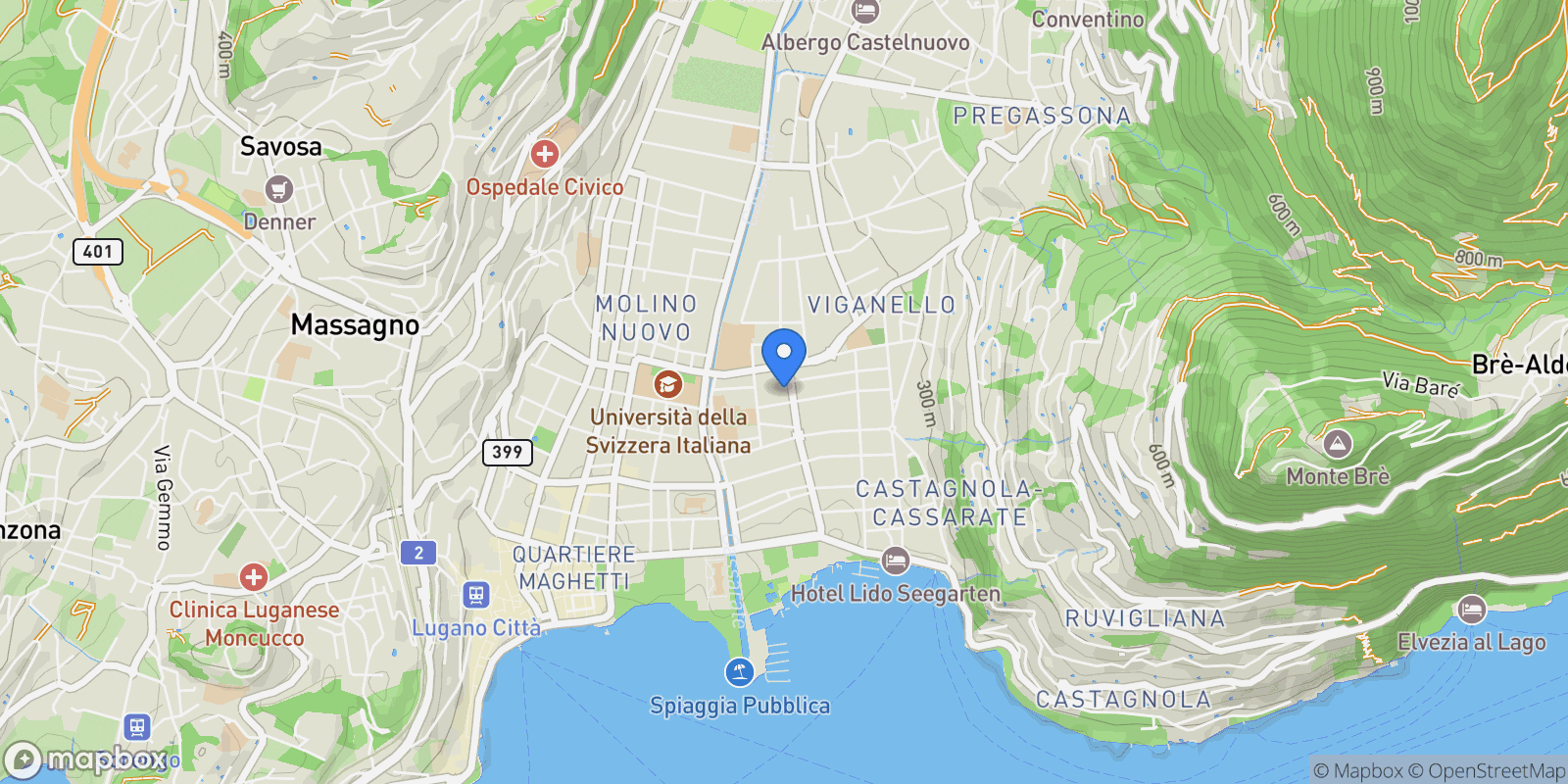 Map showing Via al Lido, Lugano, Ticino, Switzerland.