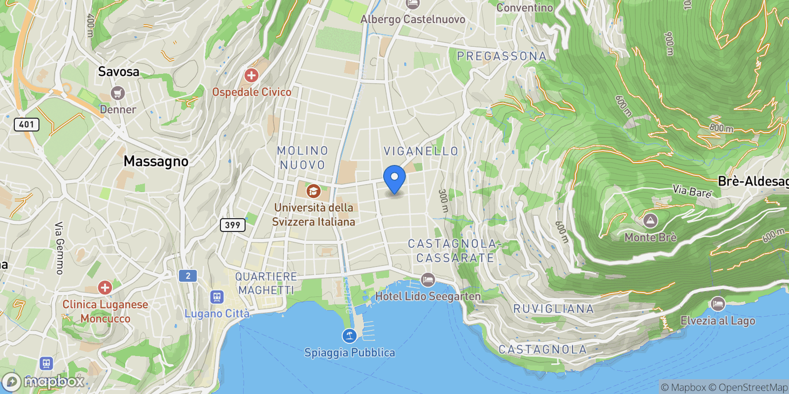 Map showing via alla Roggia, Lugano, Ticino, Switzerland.